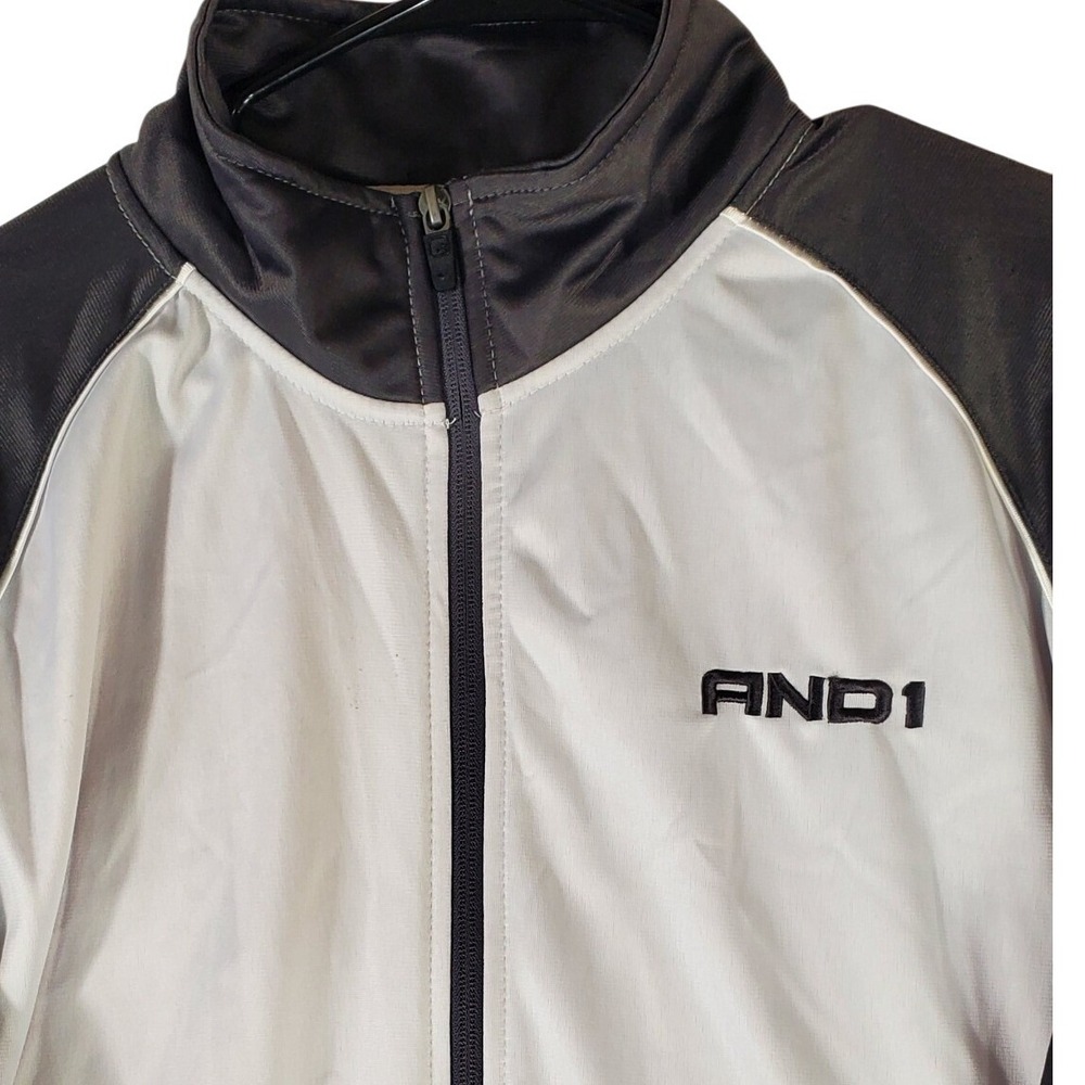 AND1 Mens Full Zip Track Jacket Grey‎ White Athletic Warm Up Size Large RN117927